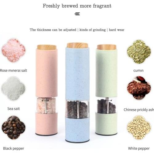 Wheat Straw Automatic Salt And Pepper Spice Grinder Electric Pepper Mill With LED Light Spice Mill Kitchen Accessories Cocina