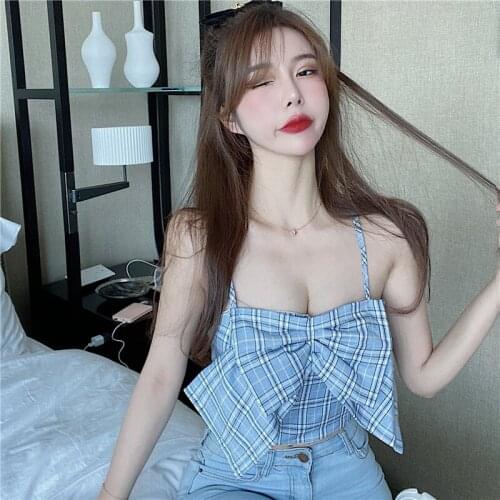 Bowknot is han edition show chest brief paragraph show thin grid condole that show hilum female coat in the summer