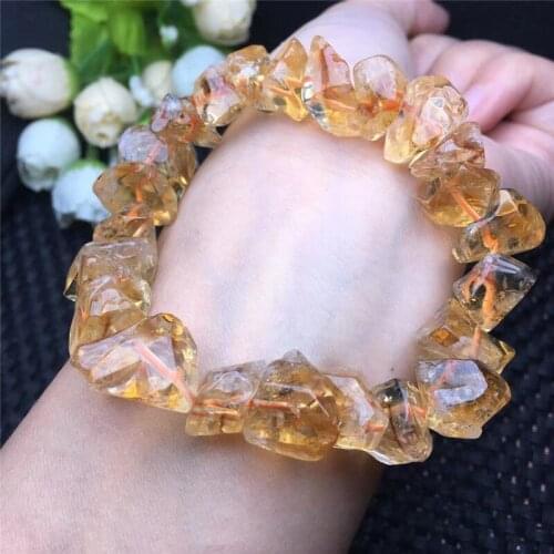 Natural yellow Gravel Quartz crystal chain bracelet Energy Citrine Stone irregular Quartz Bangle Crystal Jewelry Love Gift