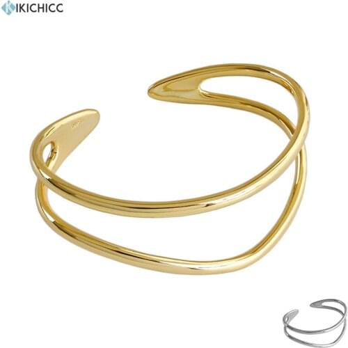 KIKICHICC New 925 Sterling Silver Gold Two Line Circle Bangle Bracelet Luxury Women Fashion Fine Luxury Gift Wedding Rock Punk