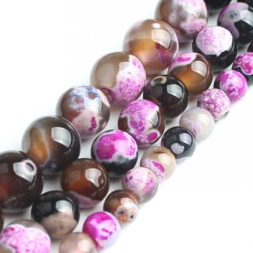 Natural Stone Fuchsia Brown Fire Dragon Veins Agates Beads Round Loose Beads For Jewelry Making DIY Bracelet Supplies 6 8 10mm