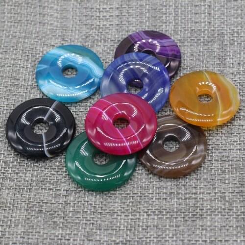 Natural Semi-precious Stone Big Hole Beads Round Striped Agates Charms Pendant for Jewelry Making DIY Necklace Earring Gift