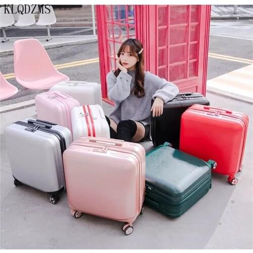 KLQDZMS 18Inch ABS Cabin Rolling Luggage PC Travel Suitcase On Wheels Trolley Luggage Simple Style