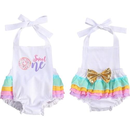 Citgeett Summer Newborn Baby Girl Cotton Bodysuit Ruffled Sleeveless Halter Backless Jumpsuit Birthday Gift Outfit 0-24 M