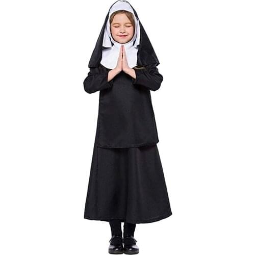 Kids Girl Cosplay Costumes Nun Costume Halloween Cosplay Party Fancy Dress Sister Act Holy Outfit S-XL