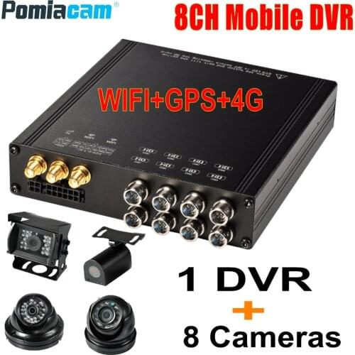 DHL Free HDVR8085 8CH HDD Mobile DVR GPS WIFI G-sensor 3G 4G Vehicle Mobile DVR MDVR video record system with 8pcs 1080P Cameras