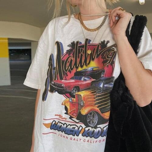 California Vintage Car Printed Graphic Tees For Women White Short Sleeve Cotton Tshirts Plus Size Summer Streetwear Cool Tshirt