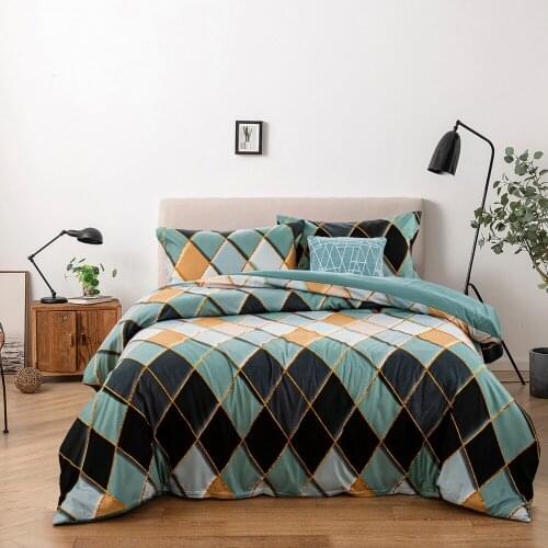 Green Geometric Patterns Comforter Bedding Set European Queen Size Duvet Cover For Adults Bed Linen