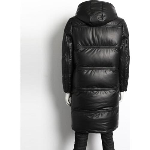 Mens Genuine Leather Jacket Winter Long Real Sheepskin Coat Down Jackets for Men Hooded Luxury Coat 2020 8127 KJ4030