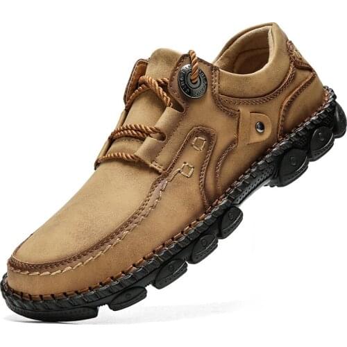 2021 Men Fashion Loafers Genuine Leather Casual Shoes Classic Outdoor Hiking Leisure Climbing Non-slip Soft Zapatos De Hombre