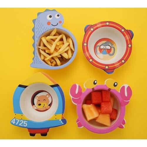 Kids Environmentally Friendly Portable Tableware Bamboo Fiber Cartoon Bowl Food Supplement Dinnerware Set