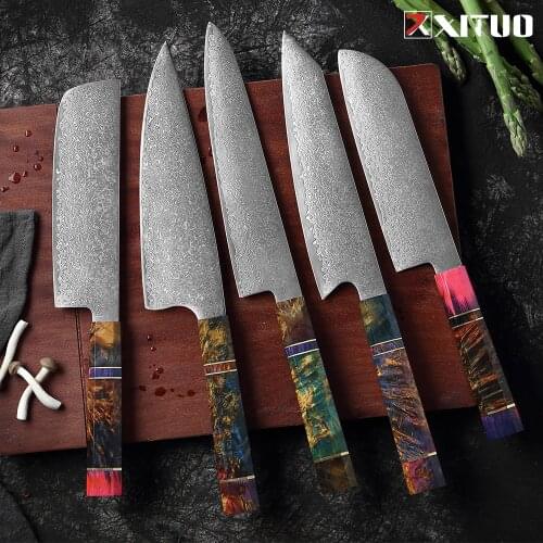 XITUO Kitchen Knife Set Japan Damascus Steel Professional Chef Nakiri Kiritsuke Santoku Gyuto Knife Cooking Tools Gift Box