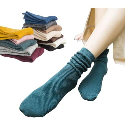 5 Pairs Thin Models Boots Heap Pile Socks Autumn Winter Solid Color Cotton Double Needle Sock Fashion All-match Girl Short Socks