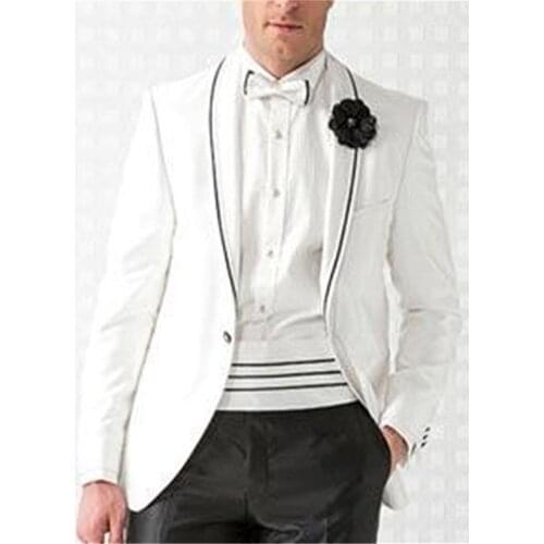 New Men’s Suit Smolking Noivo Terno Slim Fit Easculino Evening Suits For Men White Shawl Lapel Grooms Tuxedos Men Suit Jacket+Pa