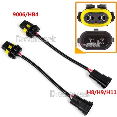 9006/HB4 Male Convert To H8/H9/H11 Femal Converter Socket Adapter Pigtail Harness for Headlight / Fog Lamp 2Pcs