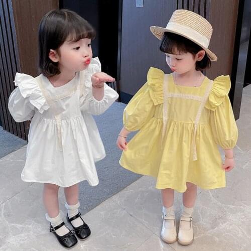 Girl Dress Kids Baby Gown 2021 Solid Spring Autumn Toddler School Uniform Dresses Christmas Cotton Children Clothing