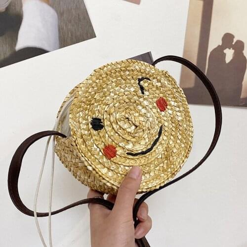 Woven Rattan Bag Round Straw Shoulder Bag Small Beach HandBags Women Summer Weave Handmade Messenger Crossbody Bags & Mini Purse