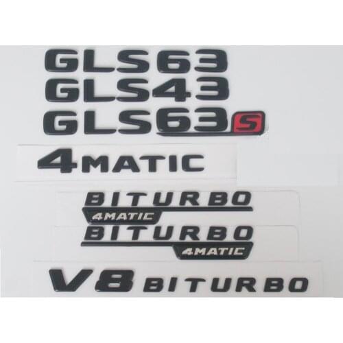 Flat Matte Black Trunk Letters Badge Badges Emblem Emblems Sticker for Mercedes Benz GLS43 GLS63 GLS63s V8 BITURBO AMG 4MATIC