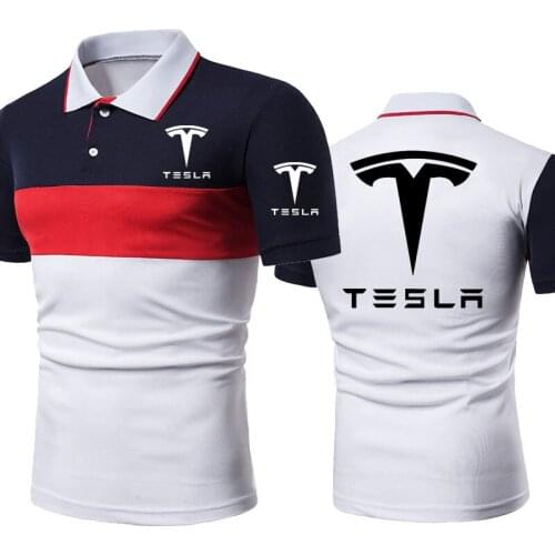 Summer Casual POLO shirt Tesla car Logo Printing Mens short sleeve Splicing Fashion Cotton High Quality short sleeve