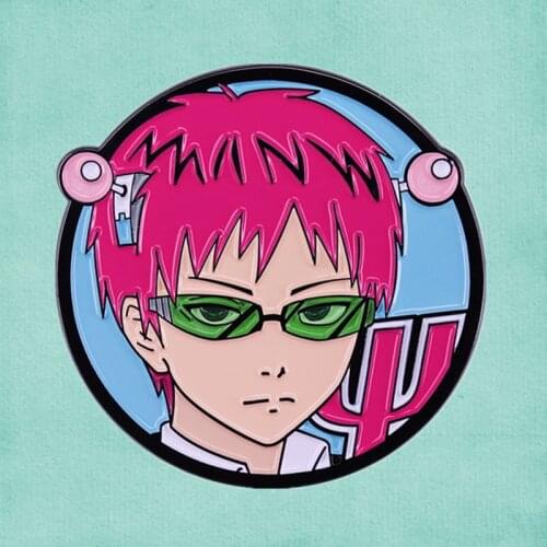 Saiki Kusuo no Sai-nan green-tinted glasses pink antennas enamel pin Japanese supernatural Anime manga brooch