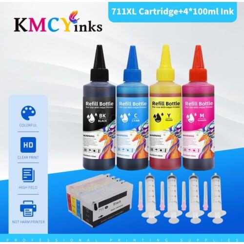 KMCYinks Compatible Cartridge Replacement For HP 711XL Refillable Inkjet Cartridge with Chip Deskjet T520 T120 Printer for hp711