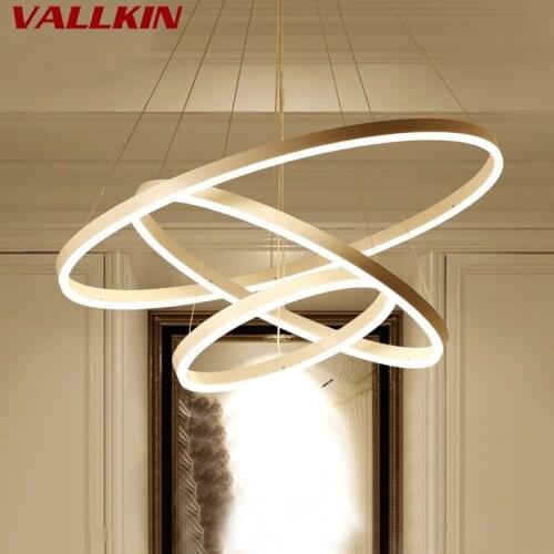 White Color Modern Chandeliers Lights for Living Room Dining Room 3/2/1 Circle Rings LED Lighting Ceiling Hanging Lamp Fxtures