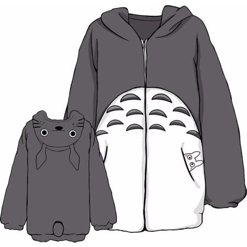 Anime My Neighbor Totoro Cosplay Hoodie Fleece Gray Sweatshirts With Ears Autumn Winter Men Women Plush Kawaii Coat Jacket