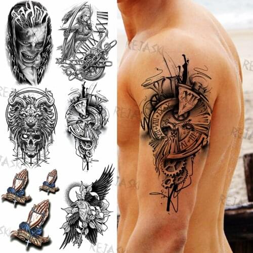 DIY Large Compass Temporary Tattoos For Men Adults Fake Clown Christ Eagle Samurai Tattoo Sticker Washable Arm Tatoos Paste