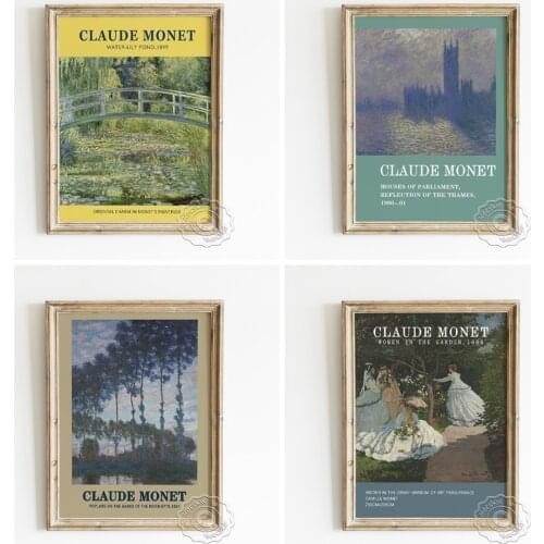 Claude Monet Exhibition Museum Poster, Poplars On The Banks Of The Epte Canvas Painting, The Water Lily Pond Landscape Decor