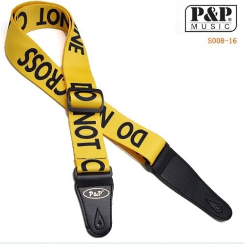 Yellow Guitar Strap With USA Police DO NOT CROSS Line Adjustable Soft Polyester Belt For Bass Acoustic Guitar Electric Guitar
