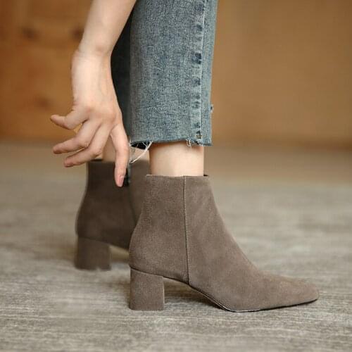 Side Zipper Med Heels Boots for Women Round Toe Autumn Winter Newest Shoes Woman 2021 Wedding Office Lady Annkle Boots