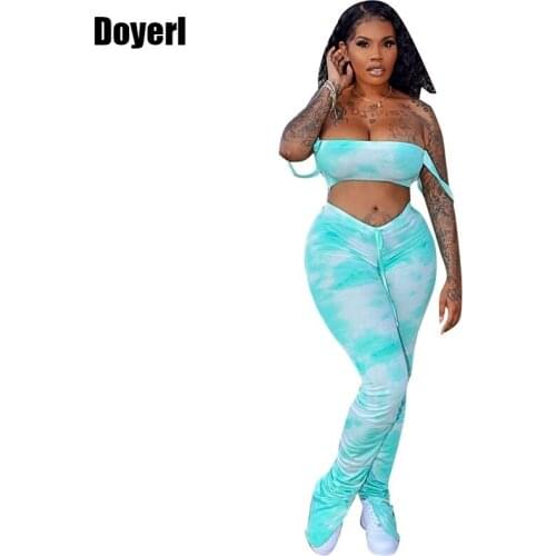Tie Dye Sexy Two Piece Set Top and Stacked Pants Set Summer Outfits for Women Festival Clothing Bodycon Club 2 Piece Set Women