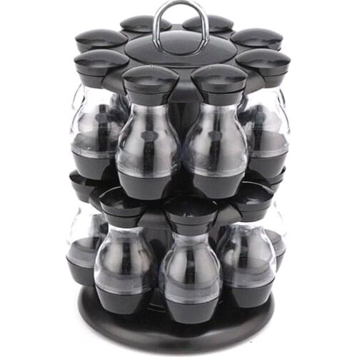 16Pcs Condiment Set 360 Rotating Spice Jar Rack Kitchen Cruet Condiment Bottle Coffee Sugar Seal Jar Container Castor