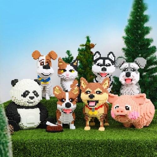 22pcs Animal World Assembled Diamond Building Blocks DIY Kitten Dog Piggy Panda 3D Model Decoration Childrens Toy Gift No Box