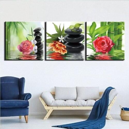 3d picture of rhinestones diamond embroidery Bamboo Stone Flower mosaic round full drill square diamond painting 3 pcs JS5590