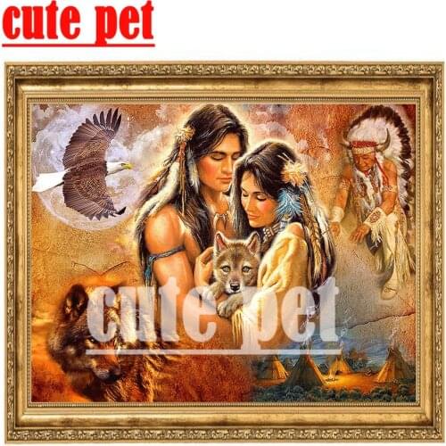 5D Diamond Painting DIY Diamond Embroidery Indian Wolf Lady CrossStitch Rhinestones Mosaic Home Decor Home Decorations Wallpaper