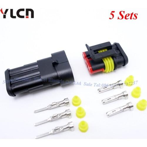 Free Shipping High Quality 3 Pin Way 5 Sets NEW Car Auto Sealed Waterproof Electrical Wire Connector Plug Set