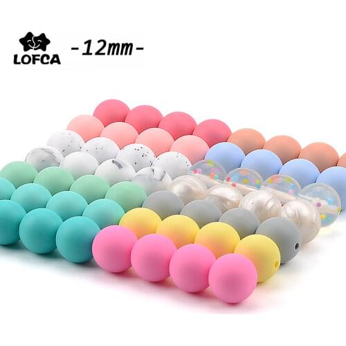 LOFCA 100Pcs/lot 12MM Round Shape Silicone Teething Beads Baby Teether For DIY Nursing Necklace Food Grade Chew Beads