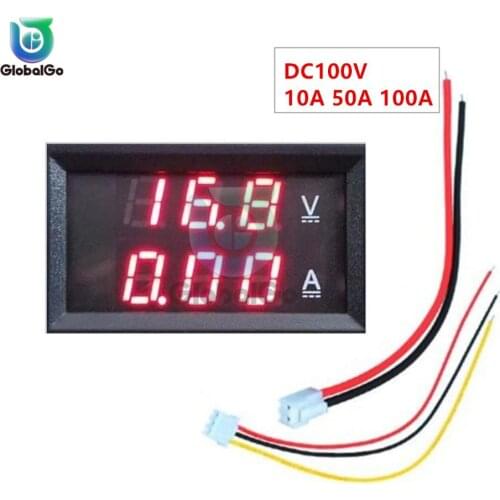 DC100V 10A 50A 100A LED Digital Voltmeter Ammeter Smart Voltage Meter Car Motorcycle Volt Tester Detector Monitor Red Red
