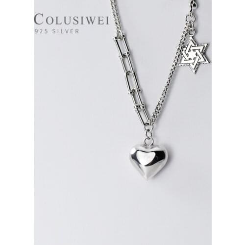 Colusiwei Vintage Minimalist 925 Sterling Silver Love Heart Hexagon Star Pendant for Women Geometric Chain Necklace Fine Jewelry