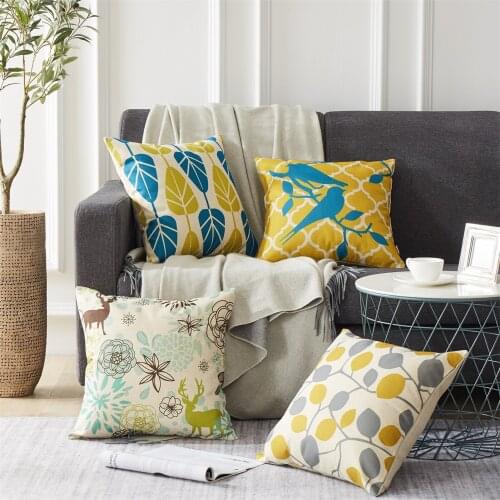 Decorative Throw Pillow Case Cover Natural style Bird Leaf Group Home Pillow Cover Cushion Cover for Sofa Home Shop Car 45x45cm