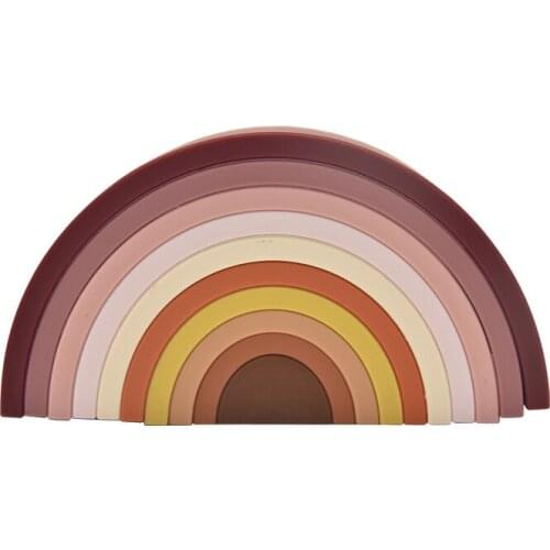 BPA Free Safe Soft Gel Silicone Rainbow 3D Building Blocks Rainbow Stacker Educational Baby Montessori Stacker Toys