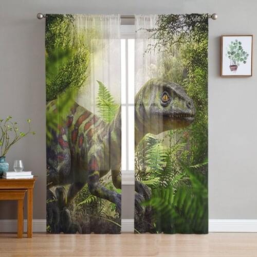 Dinosaur Jungle Curtain Window Tulle For Living Room Bedroom Kitchen Chiffon Sheer Window Treatment Decorations