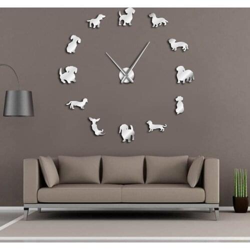 DIY Dachshund Wall Art Wiener-Dog Puppy Dog Pet Frameless Giant Wall Clock With Mirror Effect Sausage Dog Large Clock Wall Watch