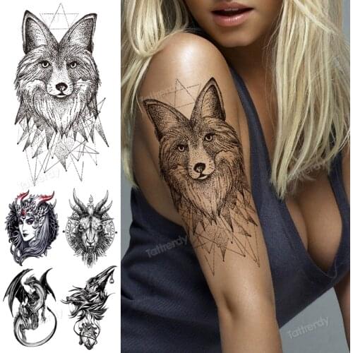 Sexy Girls Fake Tattoo Stickers For Men Women Arm Sleeve Waist Temporary Tattoos Black Anime Dark Rose Lady Waterproof Tatoos