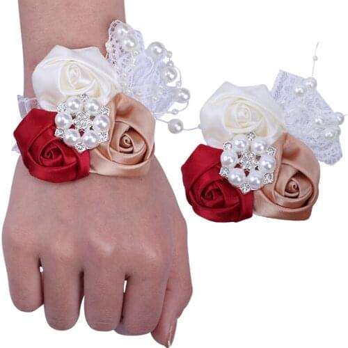 European New Product Groom Suit Lapel Pin Bride Wrist Corsage Suit Pearl Rhinestone DIY Business Wedding Supplies T050