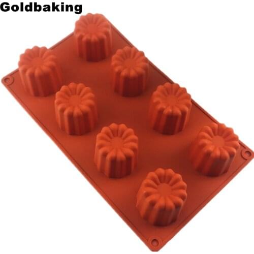 Goldbaking 8 Cups Big Caneles Silicone Mold Bordelais Fluted Cake Baking Mold Tray Red