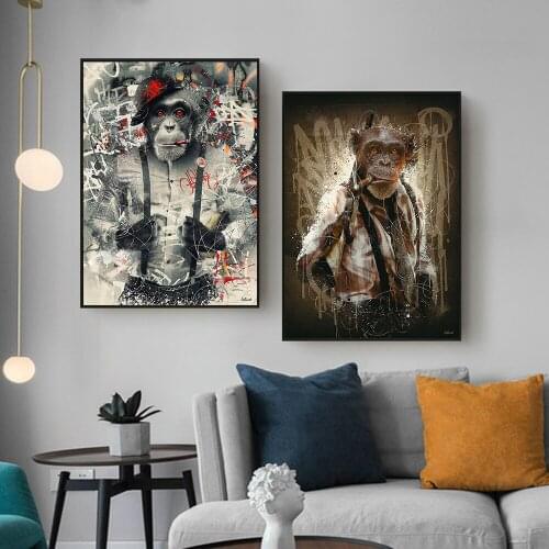 Graffiti Orangutan Monkey Chimp Street Art Canvas Print Painting Gorilla Animal Funny Modern Wall Picture Home Decoration Poster