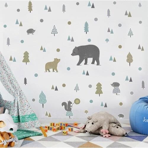 Graffiti Polka Dot Forest Bear Cartoon PVC Wall Sticker for Kids Room Bedroom Nursery Mural Decals DIY Vinyl Dorm Home Decor