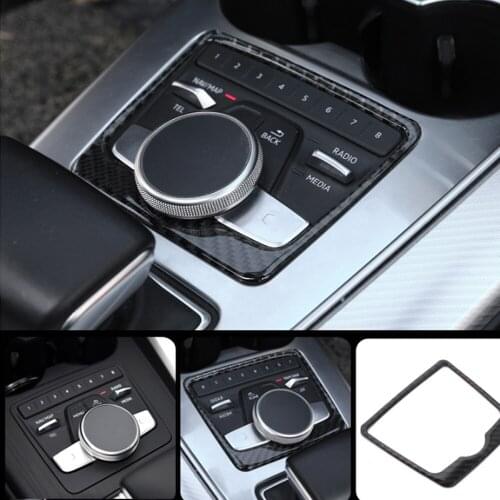 Carbon fibe Console Multimedia Control Panel Decoration Frame Cover Trim For Audi A4 B9 2017-2019 Car Interior Accessories